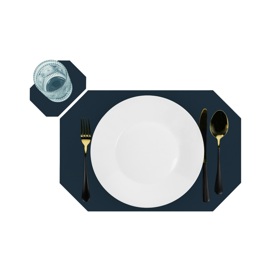 Krumble Placemat met onderzetter - PU Leer - Donkerblauw afbeelding 1