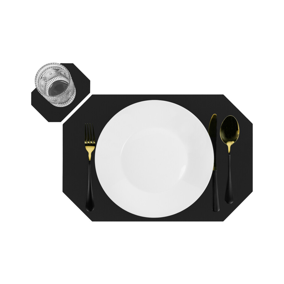 Krumble Placemat met onderzetter - PU Leer - Zwart afbeelding 1