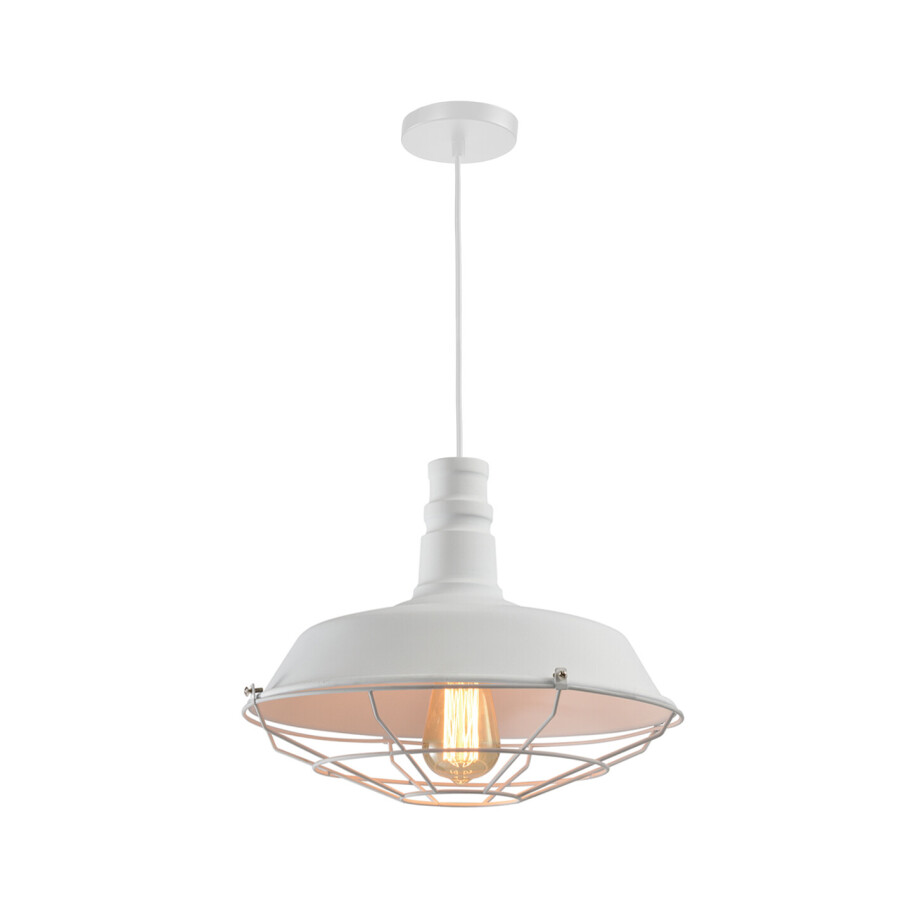 QUVIO Hanglamp landelijk - Schaal met rooster - Diameter 36 cm - Wit afbeelding 1