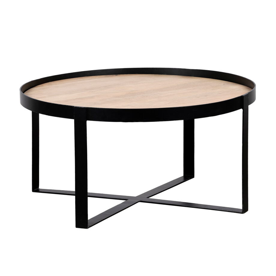 QUVIO Salontafel Anna - Rond - FSC®-gecertificeerd mangohout - Zwart - Naturel QUVIO Salontafel Anna - Rond - FSC®-gecertificeerd mangohout - Zwart - Naturel afbeelding 1