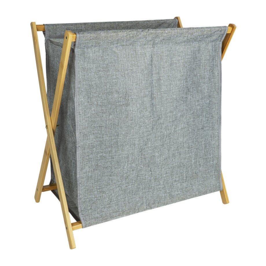 QUVIO Wasmand - 40 liter - Stof - Hout - Grijs afbeelding 1