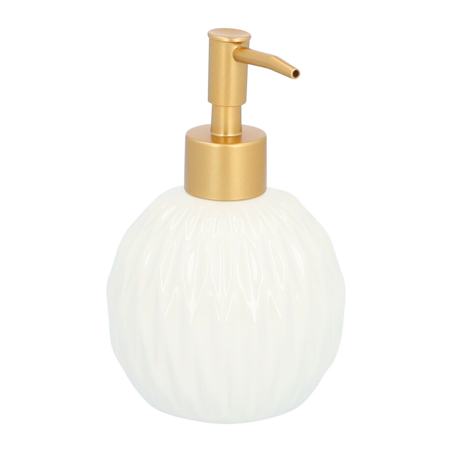 QUVIO Zeepdispenser - Rond - Keramiek - Wit met goud afbeelding 1