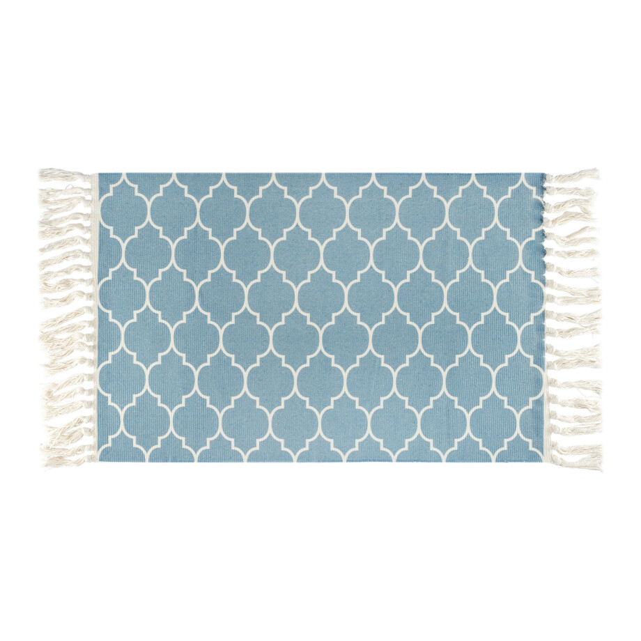 QUVIO Vloerkleed met franjes - Retro - Lichtblauw - 90 x 60 cm afbeelding 1