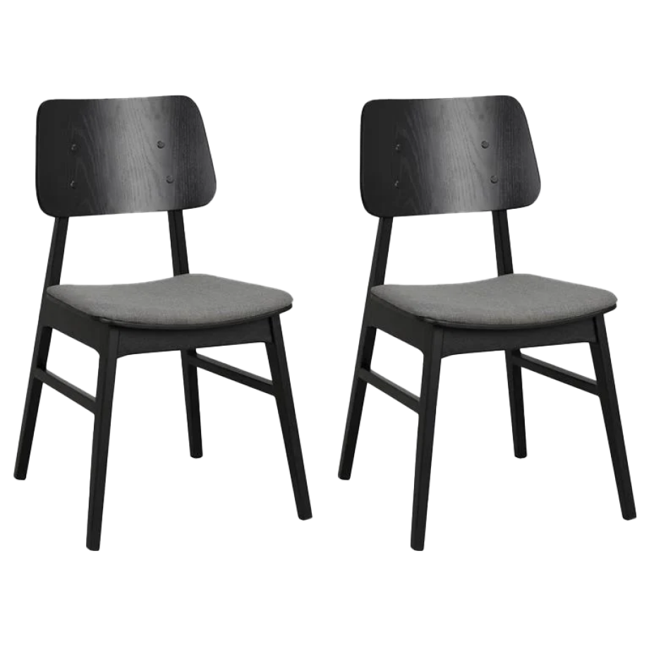 Nagano houten eetkamerstoel zwart - met grijs zitkussen - set van 2 Nagano houten eetkamerstoel zwart - met grijs zitkussen - set van 2 afbeelding 1