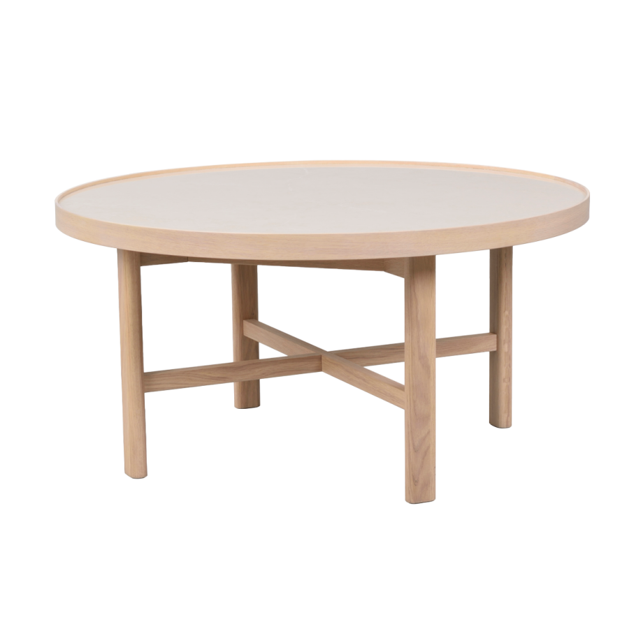 Marsden ronde houten salontafel met beige keramieken blad - Ø 90 cm afbeelding 1