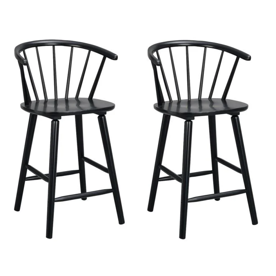 Carmen houten spijlen barkruk zwart - 65 cm - set van 2 afbeelding 1