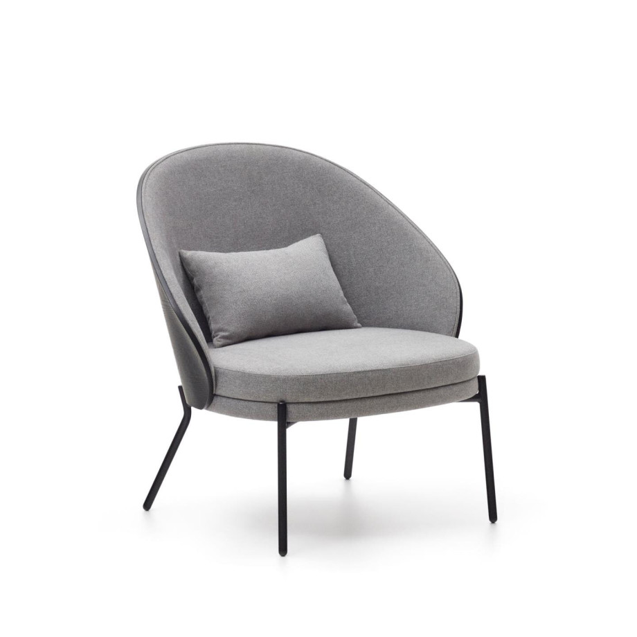 Kave Home Fauteuil 'Eamy' Essenhout, kleur Lichtgrijs/Zwart afbeelding 1