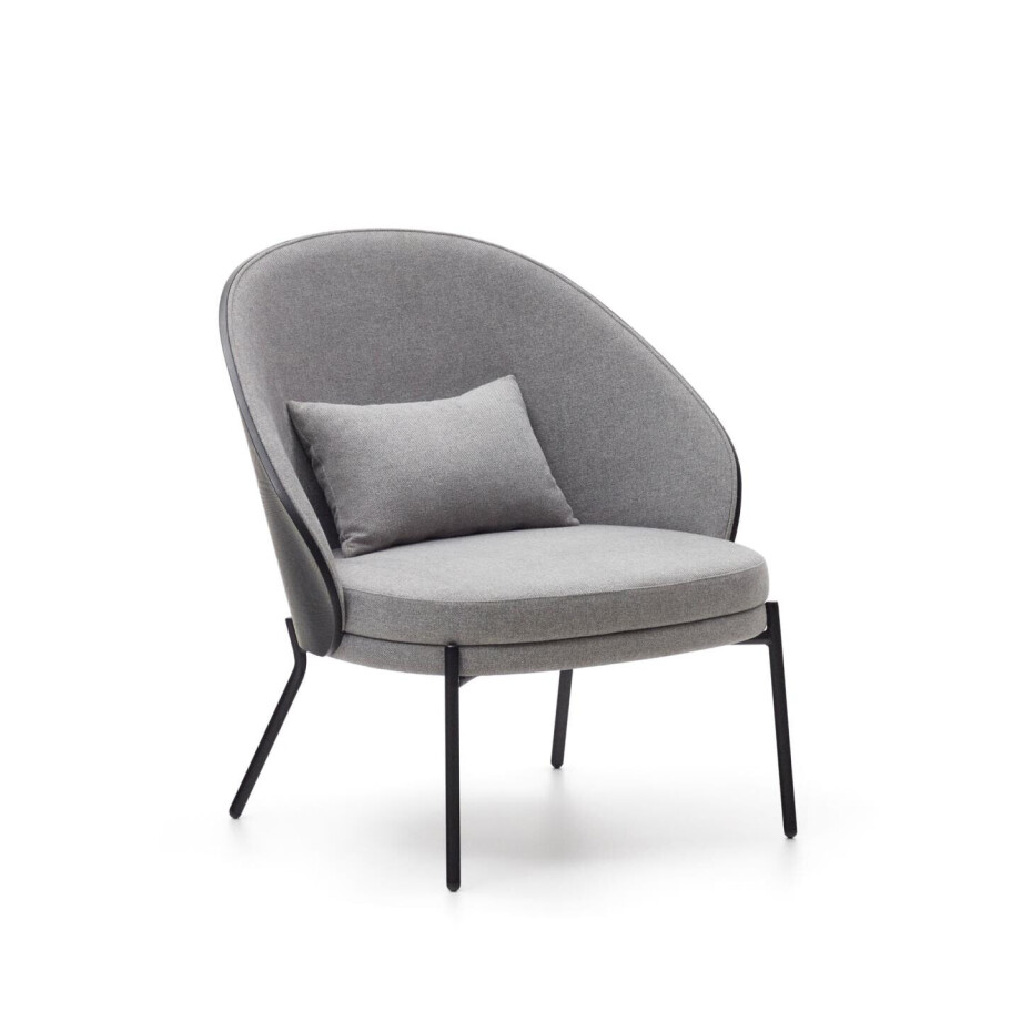Kave Home Fauteuil 'Eamy' Essenhout, kleur Lichtgrijs/Zwart Kave Home Fauteuil 'Eamy' Essenhout, kleur Lichtgrijs/Zwart afbeelding 1