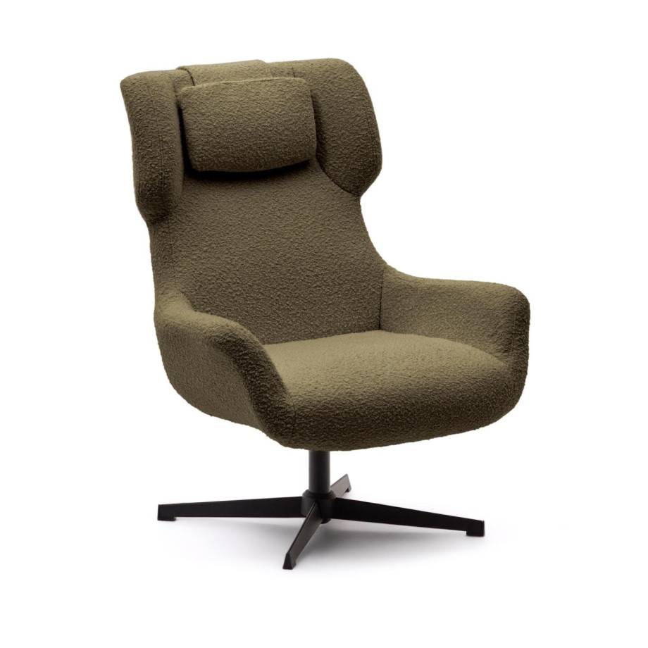 Kave Home Draaifauteuil 'Zalina' Bouclé, kleur Donkergroen afbeelding 1