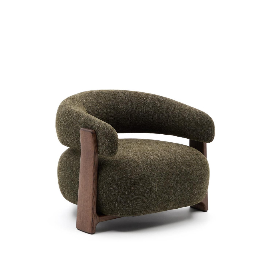 Kave Home Fauteuil 'Granite' Chenille en essenhout, kleur Groen/Bruin afbeelding 1