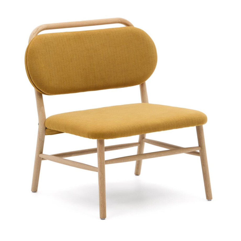 Kave Home Fauteuil 'Helda' Chenille en eikenhout, kleur Mosterdgeel afbeelding 1