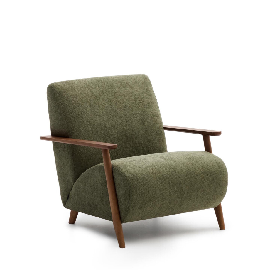 Kave Home Fauteuil 'Meghan' Chenille, kleur Groen/Bruin afbeelding 1