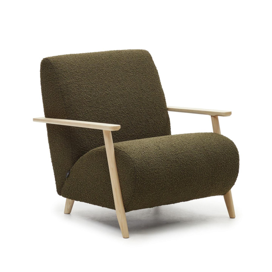 Kave Home Fauteuil 'Meghan' Bouclé, kleur Donkergroen/Naturel afbeelding 1