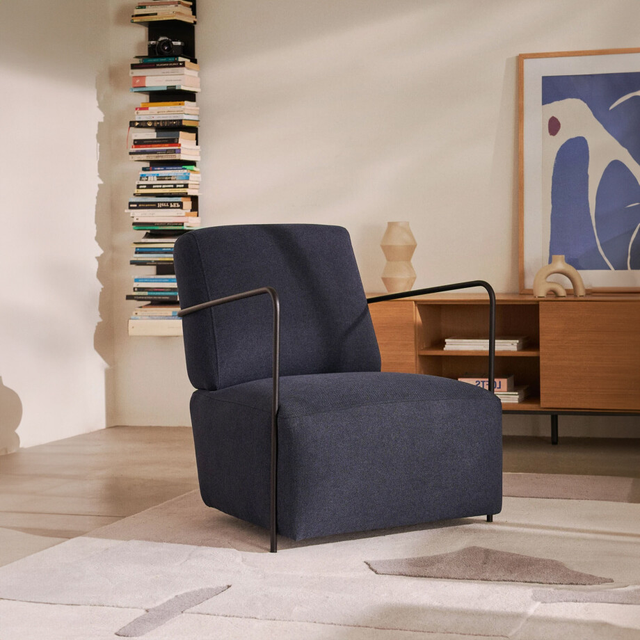 Kave Home Fauteuil 'Gamer' Stof, kleur Donkerblauw Kave Home Fauteuil 'Gamer' Stof, kleur Donkerblauw afbeelding 1