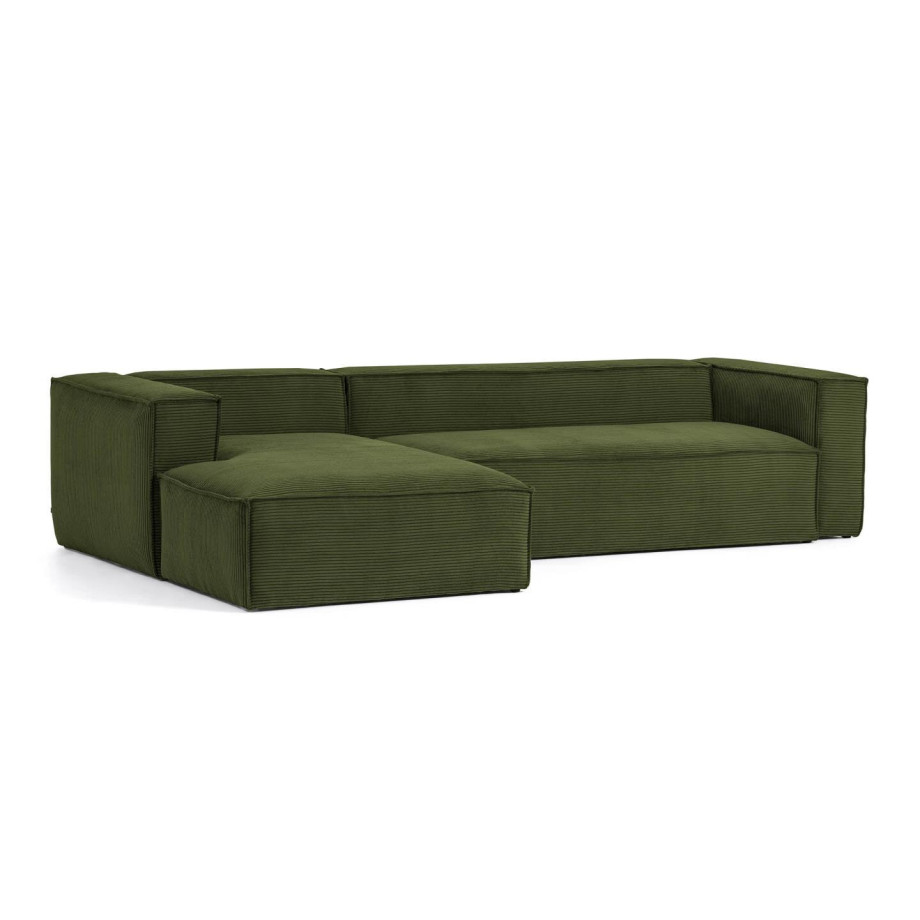 Kave Home Loungebank 'Blok' Rib, Links 330cm, kleur Donkergroen afbeelding 1