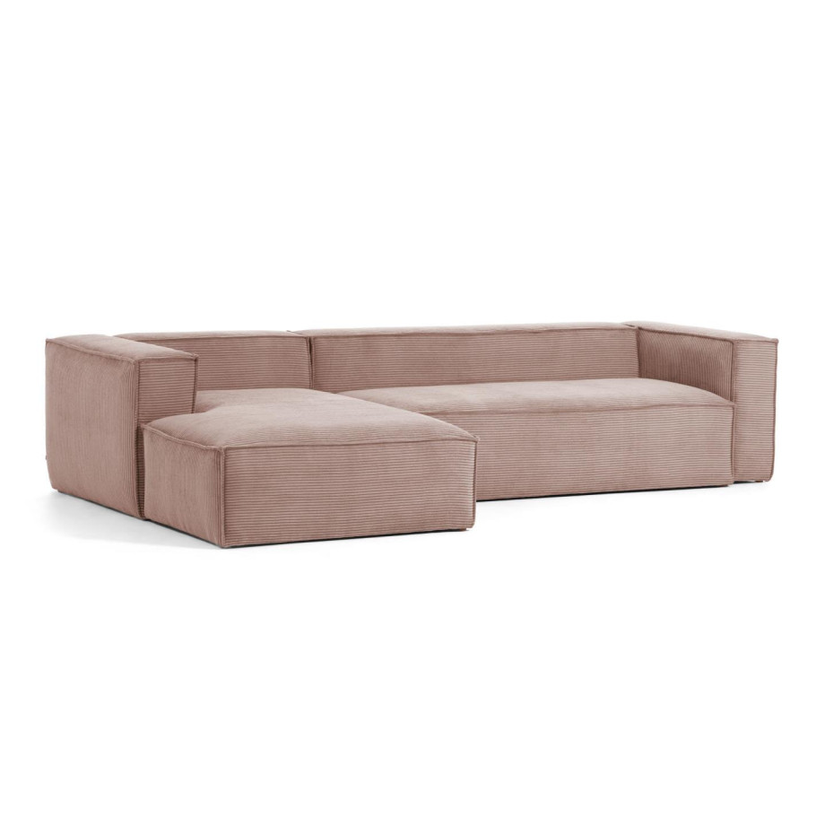 Kave Home Loungebank 'Blok' Rib, Links 330cm, kleur Roze afbeelding 1