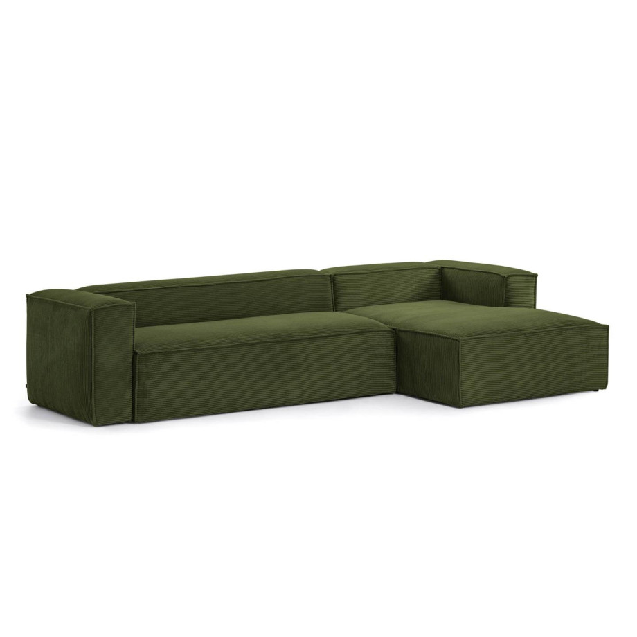 Kave Home Loungebank 'Blok' Rib, Rechts 330cm, kleur Donkergroen afbeelding 1