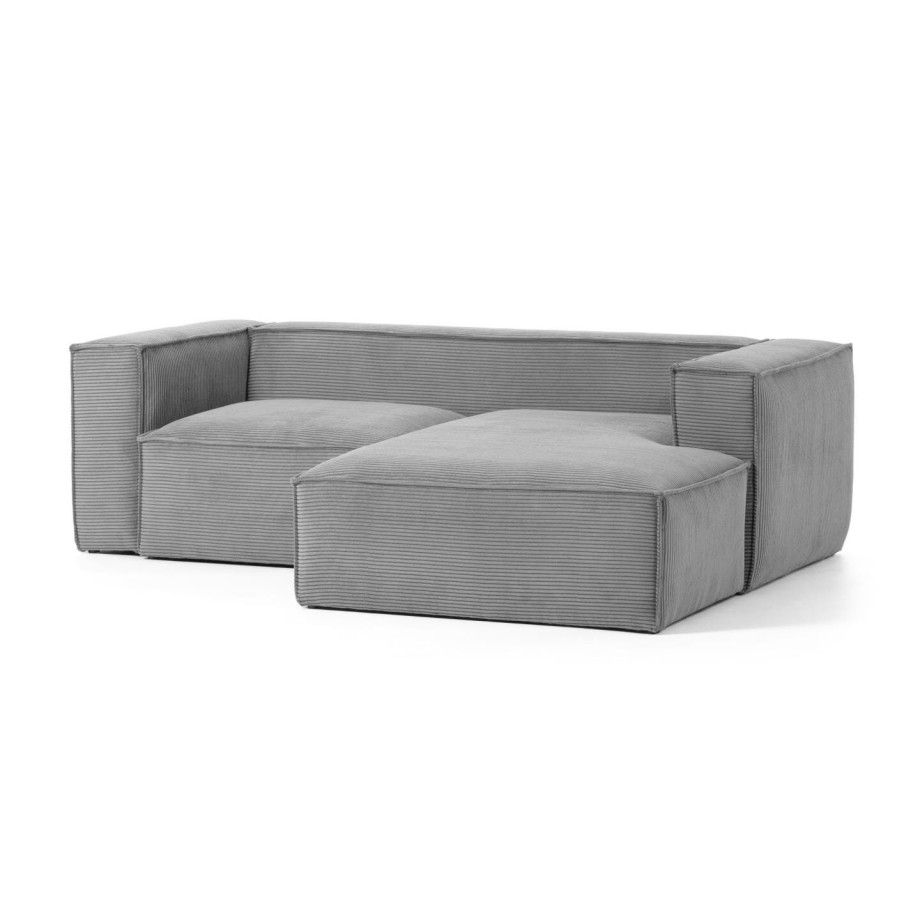 Kave Home Loungebank 'Blok' Rib, Rechts 240cm, kleur Donkergrijs afbeelding 1