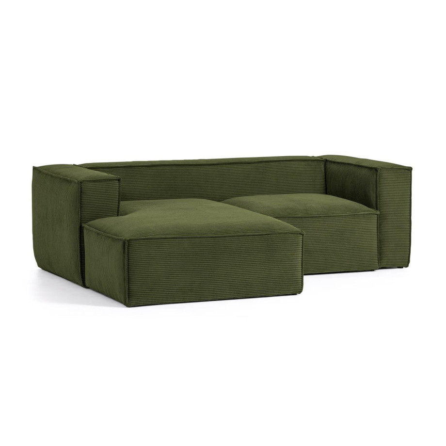 Kave Home Loungebank 'Blok' 240cm, Rib, Links, kleur Donkergroen afbeelding 1