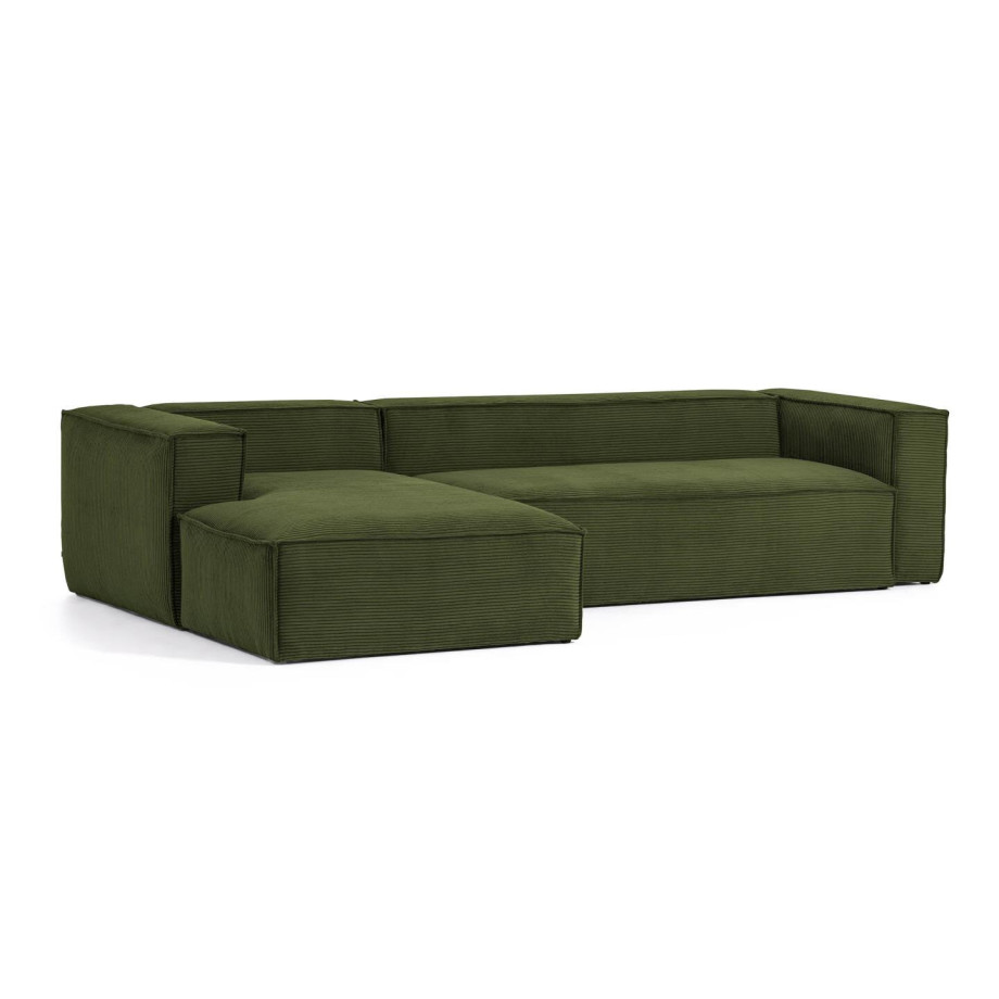 Kave Home Loungebank 'Blok' Rib, Links, kleur Donkergroen afbeelding 1