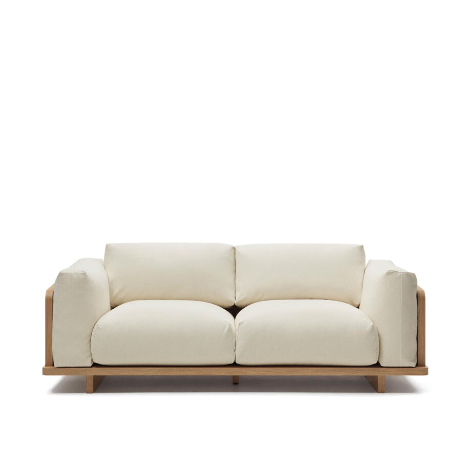 Kave Home 3-zits Bank 'Oaq' Eiken en stof Kave Home 3-zits Bank 'Oaq' Eiken en stof afbeelding