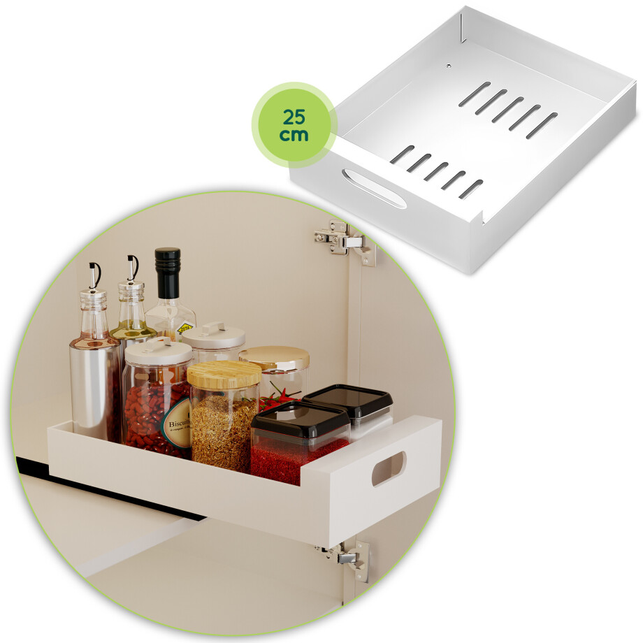 XIVADA Keukenkast organizer - Schuiflade - Aluminium - 25 cm - Wit XIVADA Keukenkast organizer - Schuiflade - Aluminium - 25 cm - Wit afbeelding 1
