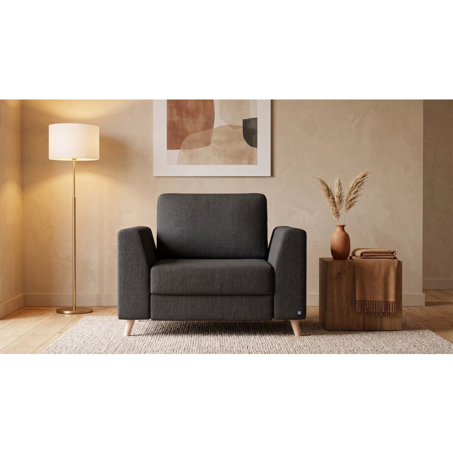 BRUNO slaapstoel 70cm in zwart / antraciet | praktisch formaat | stevig massief hout & boxspringcomfort afbeelding 1