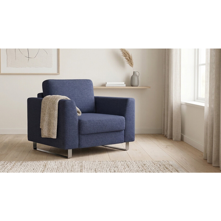 BRUNO slaapstoel 70cm in blauw | praktisch formaat | stevig massief hout & boxspringcomfort afbeelding 1