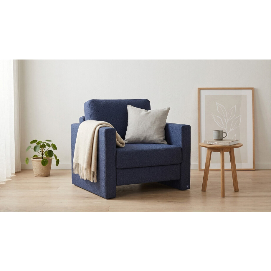 BRUNO slaapstoel 70cm in blauw | praktisch formaat | stevig massief hout & boxspringcomfort afbeelding 1