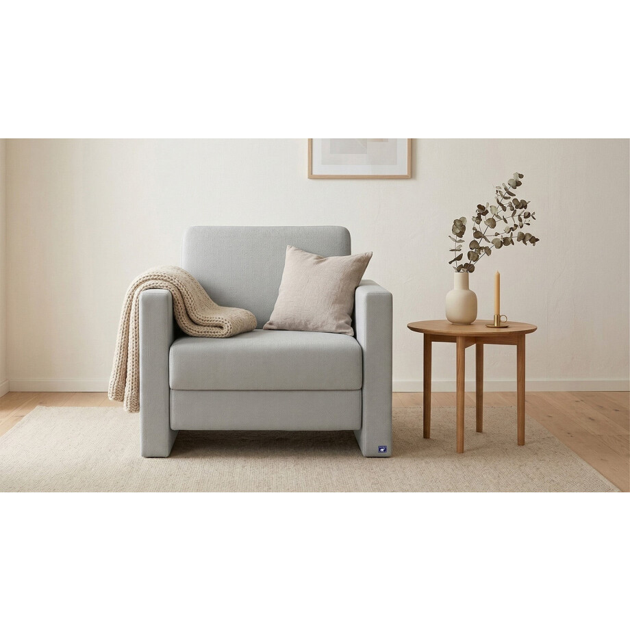 BRUNO slaapstoel 70cm in lichtgrijs | praktisch formaat | stevig massief hout & boxspringcomfort afbeelding 1