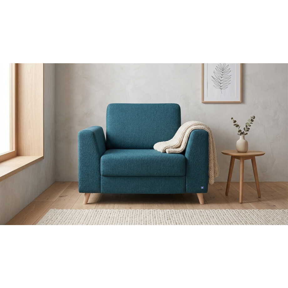 BRUNO slaapstoel 70cm in Petrol / turquoise | praktisch formaat | stevig massief hout & boxspringcomfort afbeelding 1