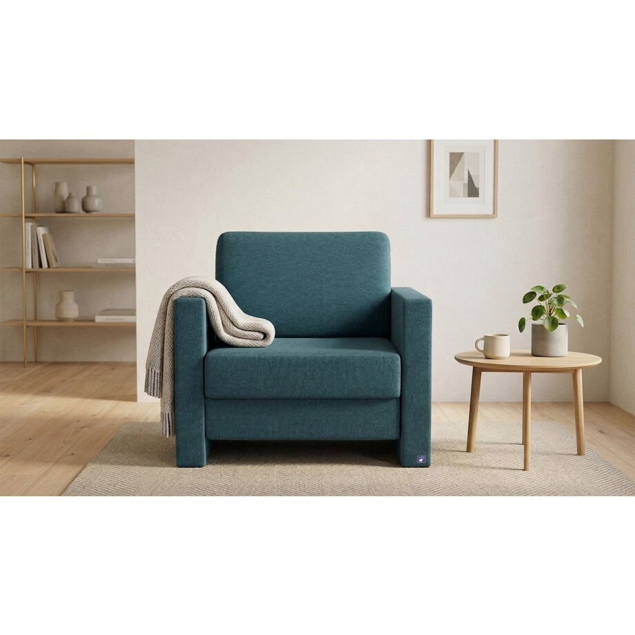 BRUNO slaapstoel 70cm in Petrol / turquoise | praktisch formaat | stevig massief hout & boxspringcomfort afbeelding 1