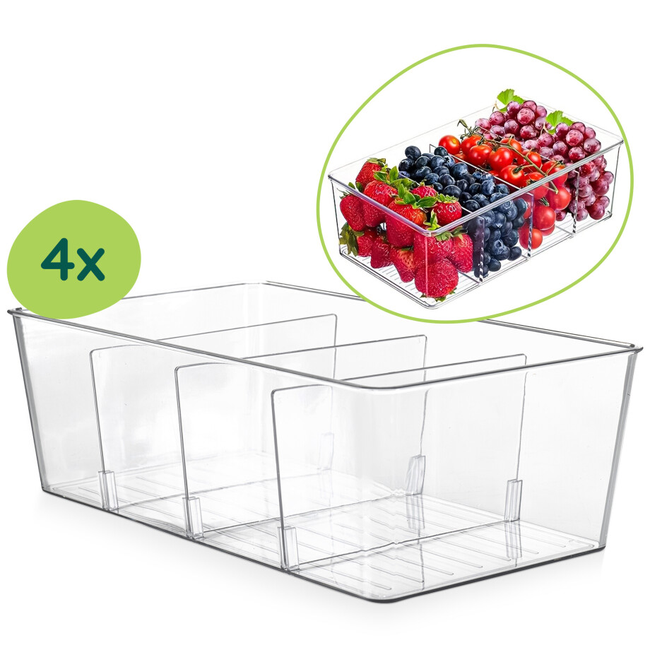 XIVADA Koelkast Organizer Caro - Met dividers - PET - Set van 4 XIVADA Koelkast Organizer Caro - Met dividers - PET - Set van 4 afbeelding 1
