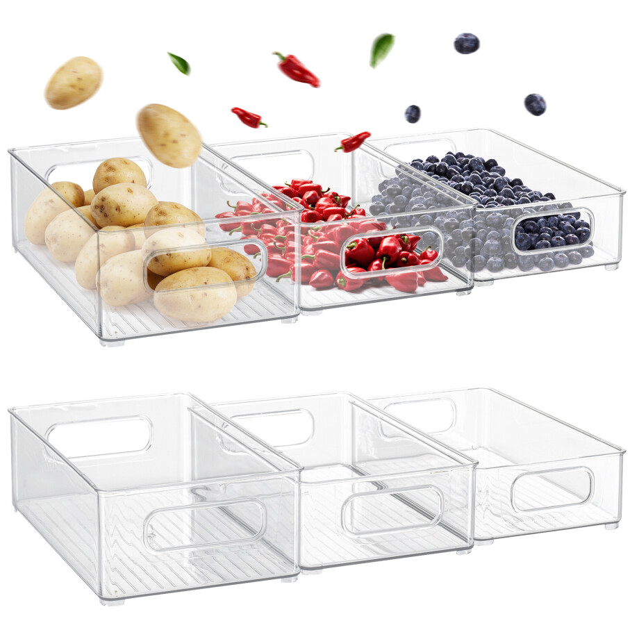XIVADA Koelkast Organizer Tico - Stapelbaar - 3 maten - Pet - 6 stuks XIVADA Koelkast Organizer Tico - Stapelbaar - 3 maten - Pet - 6 stuks afbeelding 1