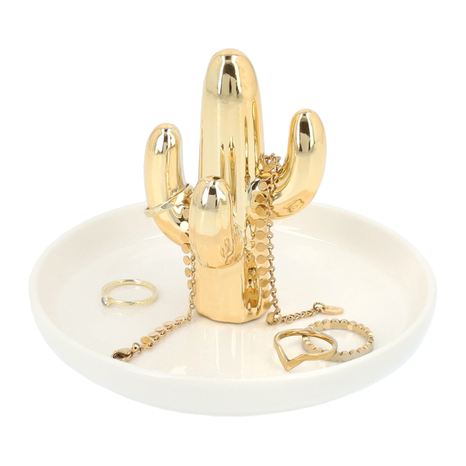 LYVION sieradenhouder / Sieradenschaaltje - Cactus - Goud en wit LYVION sieradenhouder / Sieradenschaaltje - Cactus - Goud en wit afbeelding 1