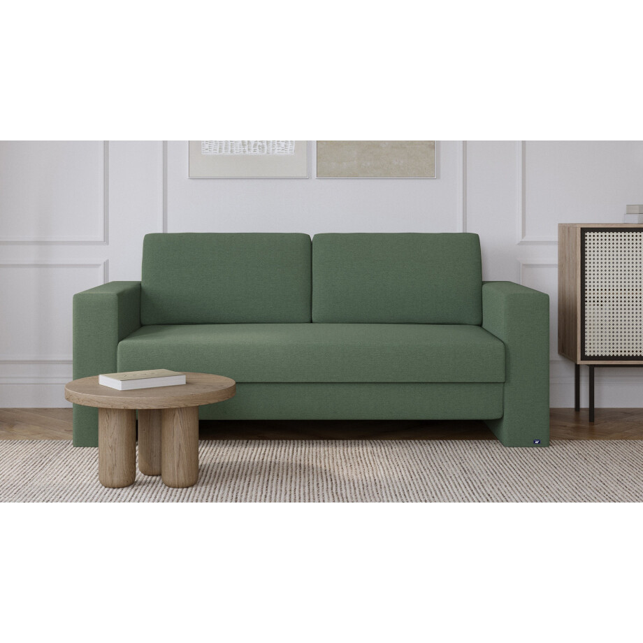 BRUNO slaapbank 140 cm in groen | stabiel massief hout & boxspringcomfort BRUNO slaapbank 140 cm in groen | stabiel massief hout & boxspringcomfort afbeelding 1
