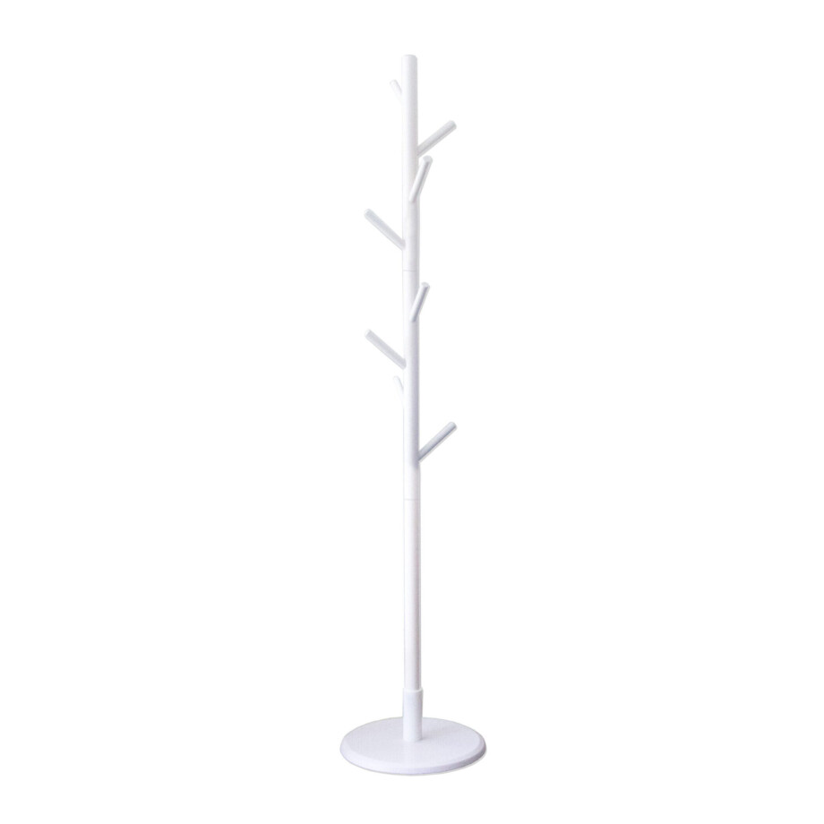 QUVIO Staande kapstok hout - 175 cm hoog - 8 ophanghaken - Wit afbeelding 1