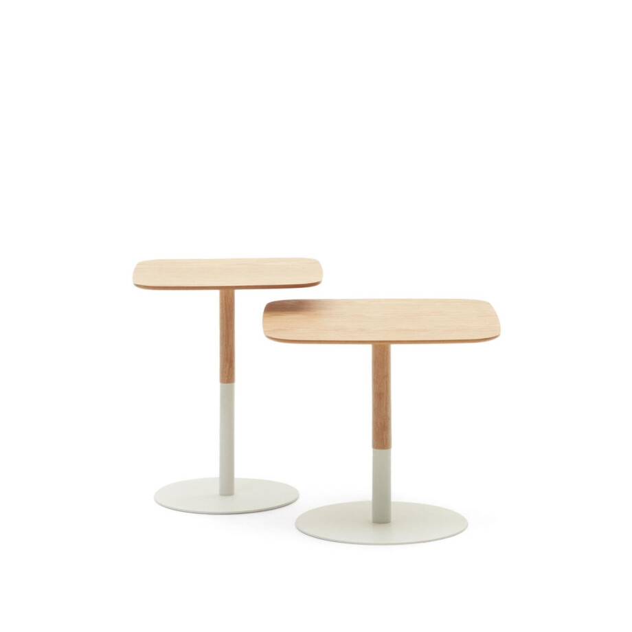 Kave Home Vierkante Bijzettafel 'Watse' Set van 2 stuks, kleur Naturel/Wit afbeelding 