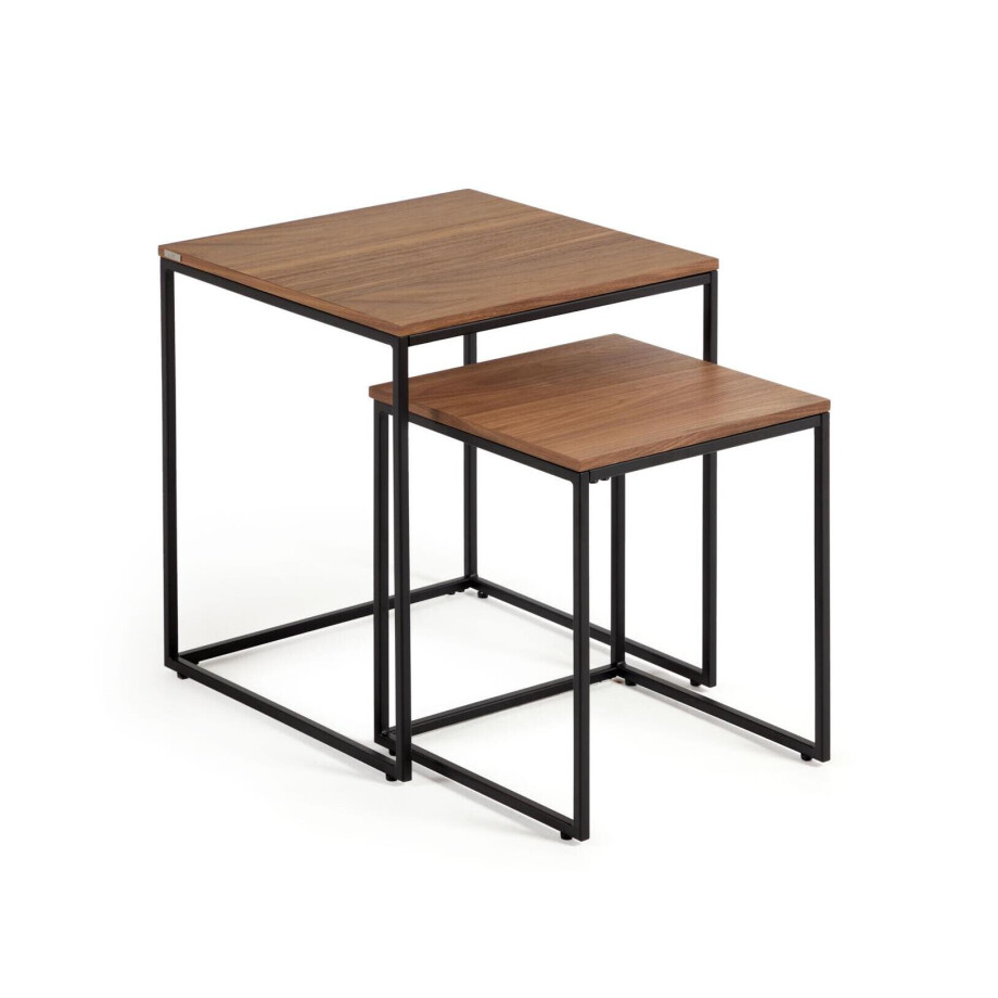 Kave Home Bijzettafel 'Yoana' Walnoot en metaal, Set van 2 stuks, kleur Bruin afbeelding 