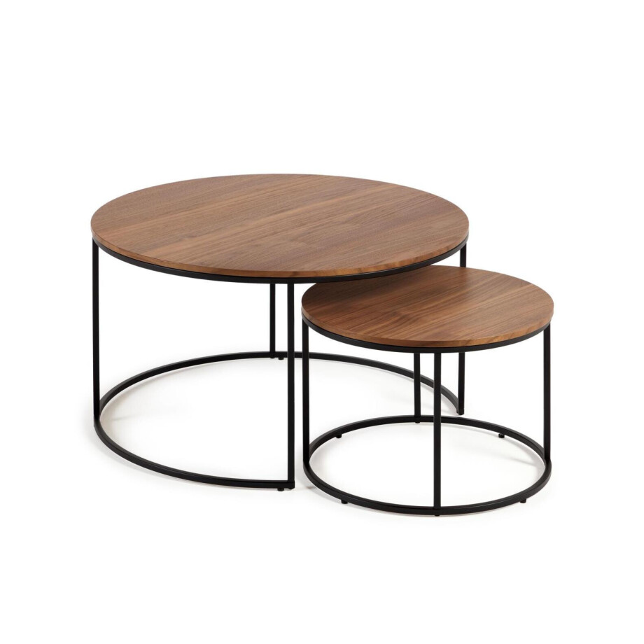 Kave Home Ronde Bijzettafel 'Yoana' Walnoot en metaal, Set van 2 stuks, kleur Bruin afbeelding 1