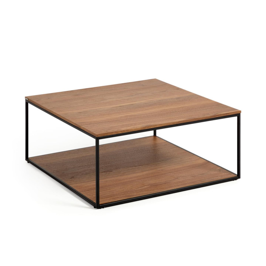 Kave Home Salontafel 'Yoana' Walnoot en metaal, 80 x 80cm afbeelding 