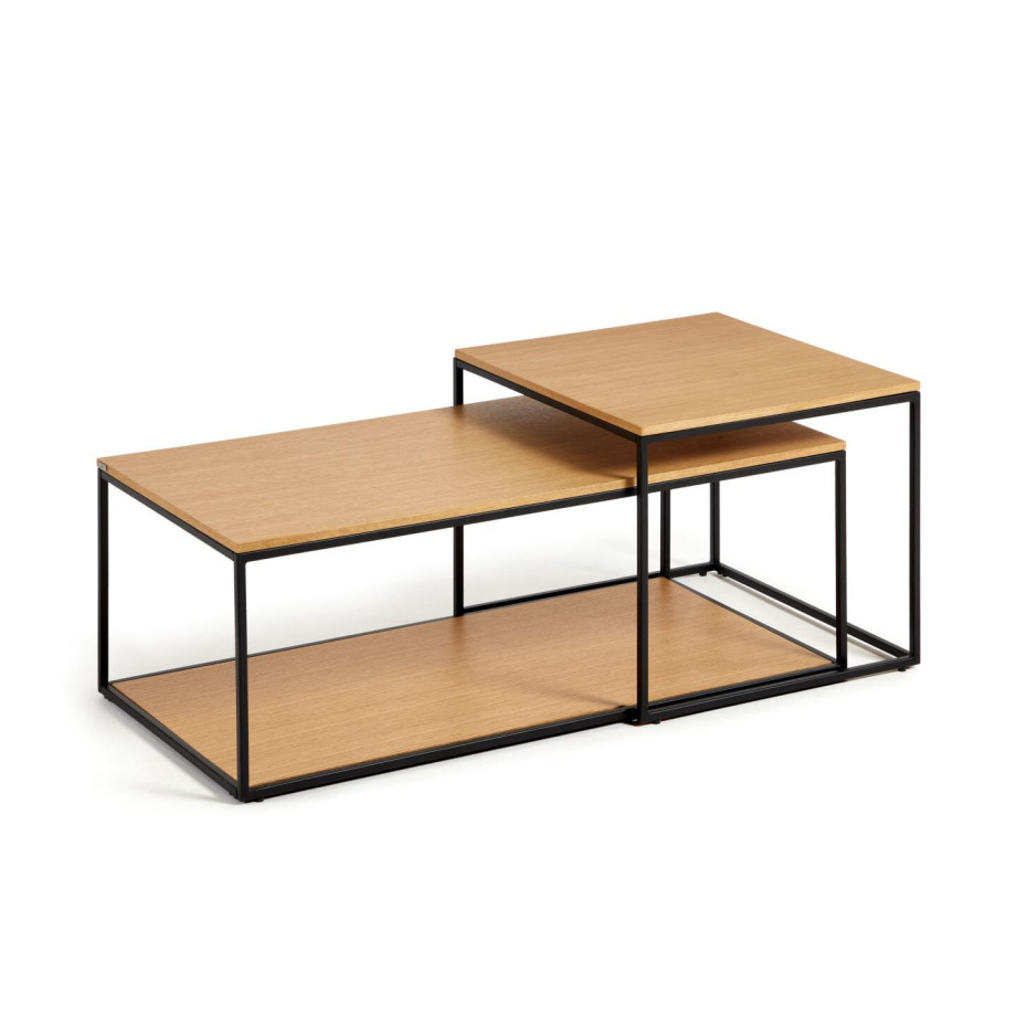 Kave Home Salontafel 'Yoana' Eikenhout, Set van 2 stuks, kleur Zwart afbeelding 1