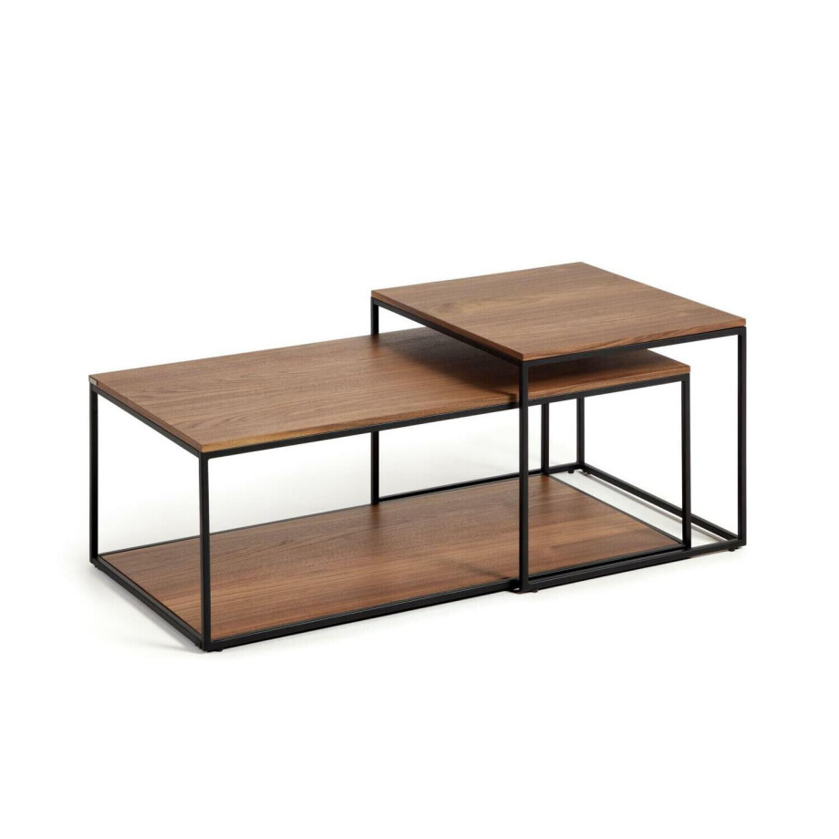 Kave Home Salontafel 'Yoana' Walnoot en metaal, Set van 2 stuks, kleur Bruin Kave Home Salontafel 'Yoana' Walnoot en metaal, Set van 2 stuks, kleur Bruin afbeelding 1