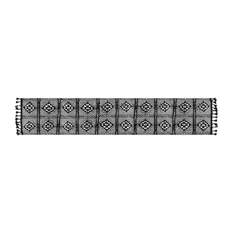 QUVIO Tafelloper met fransjes - 300 cm lang - Zwart afbeelding 1