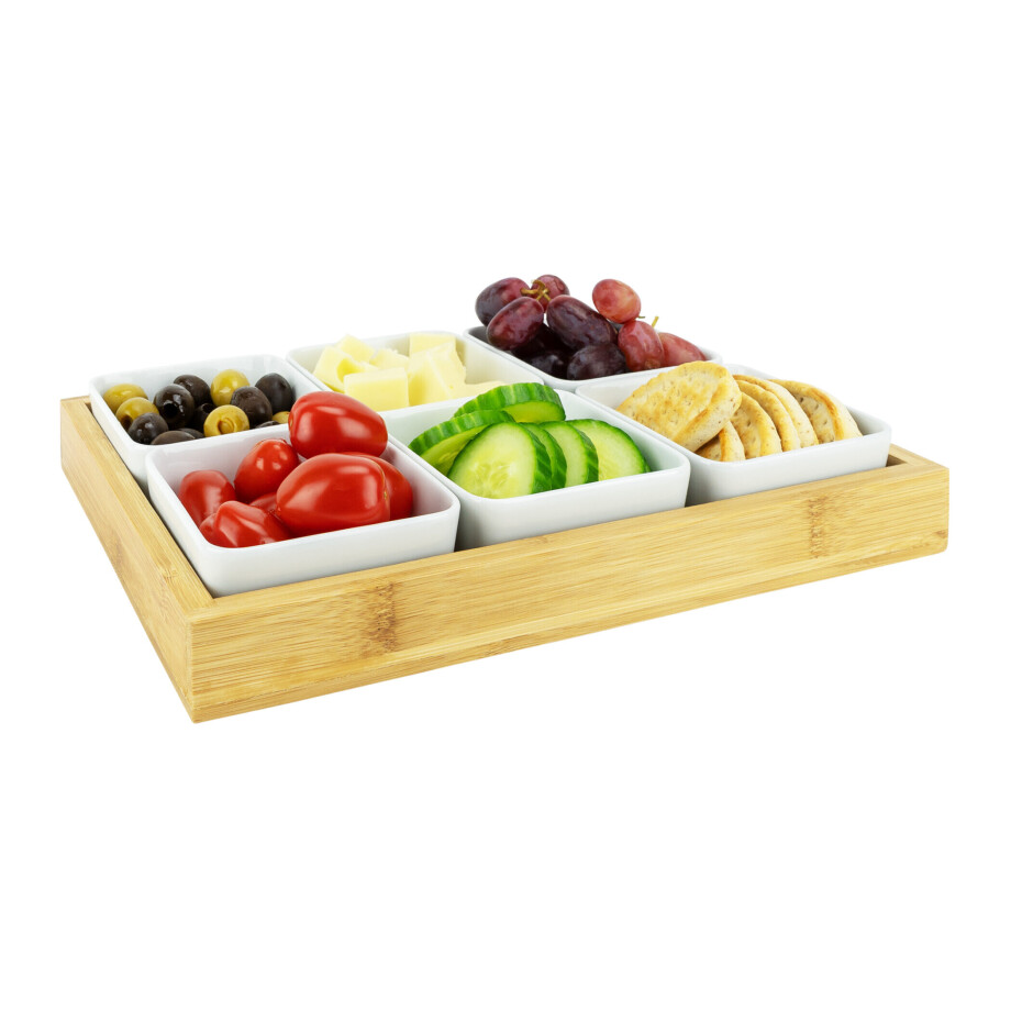 Krumble Tapasplank van hout met 6 schaaltjes - Keramiek Krumble Tapasplank van hout met 6 schaaltjes - Keramiek afbeelding 1