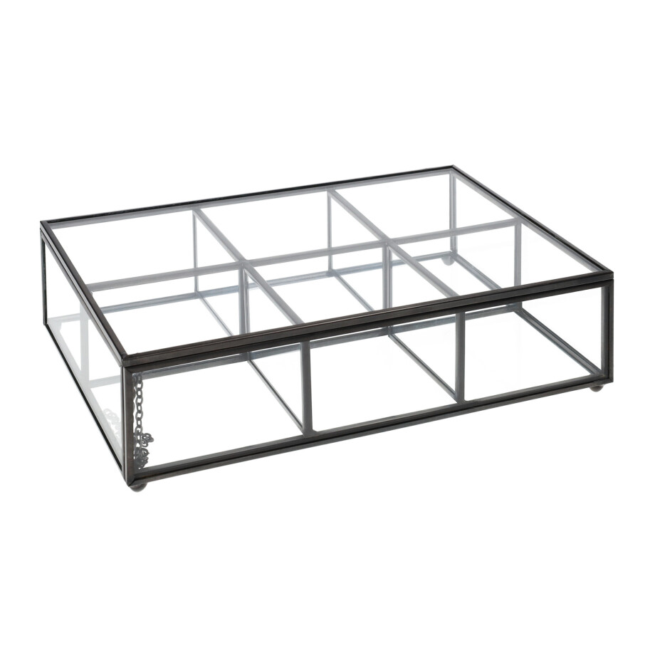 QUVIO Theedoos - Glas - Metaal - Zwart afbeelding 1