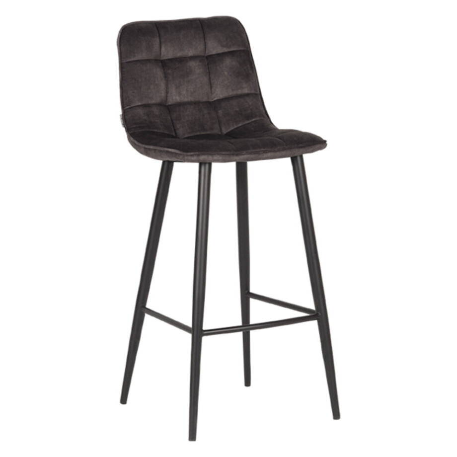 LABEL51 Barkruk 'Jelt' Velvet, kleur Antraciet (zithoogte 78cm) afbeelding 1