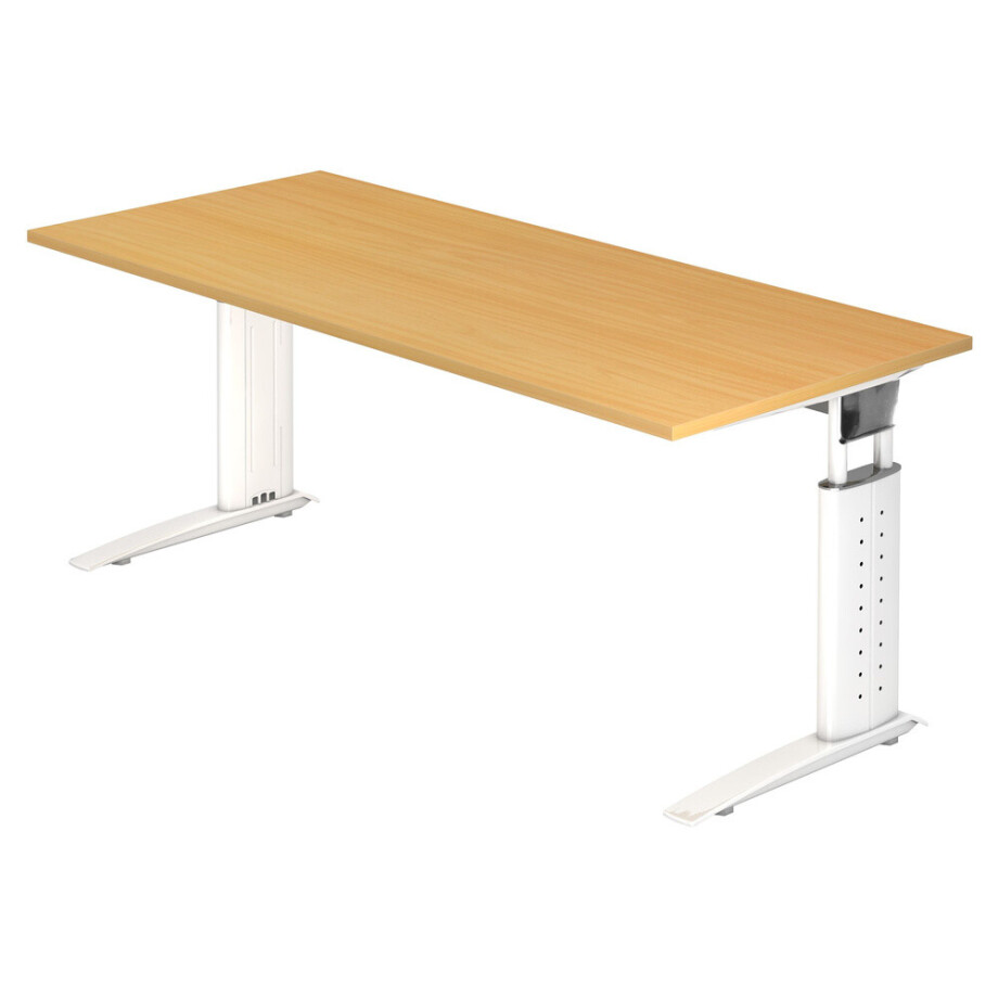 UNDA 19 W | Bureau - 180 x 80 Tafelhoogte I In hoogte verstelbaar Beuken/Wit afbeelding 1
