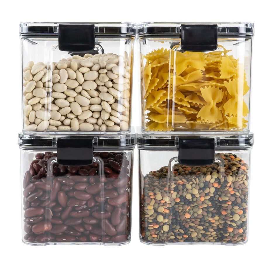 Krumble Voorraadpotten set van 4 - Met deksel - Kunststof - 700 ml - Transparant en zwart Krumble Voorraadpotten set van 4 - Met deksel - Kunststof - 700 ml - Transparant en zwart afbeelding 1