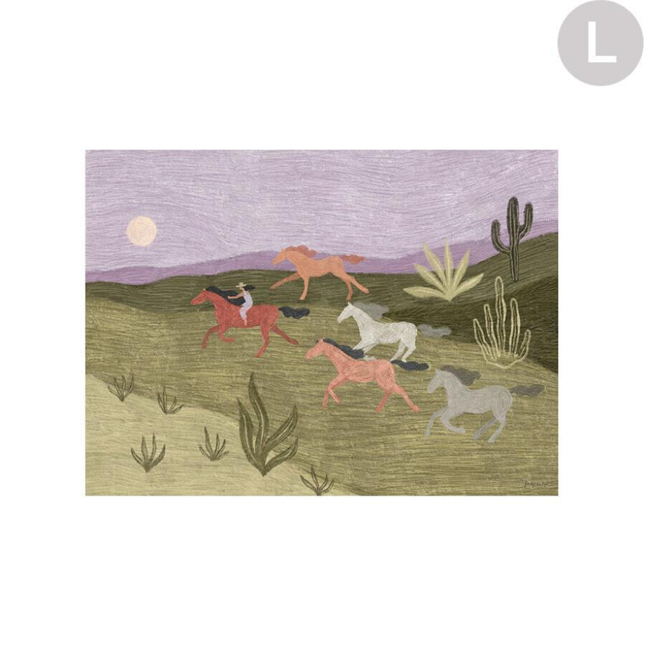 Urban Cotton Wandkleed 'Running Horses' in zwart frame, Large, 145 x 190cm afbeelding 